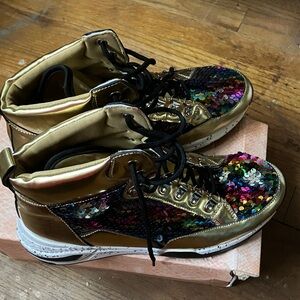 Gold Sequin High-Top Sneakers for Women